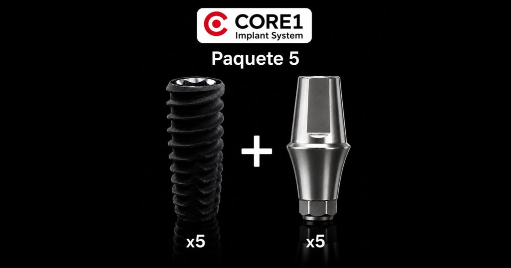Paquete de 5 implantes CORE1 con 5 pilares rectos
