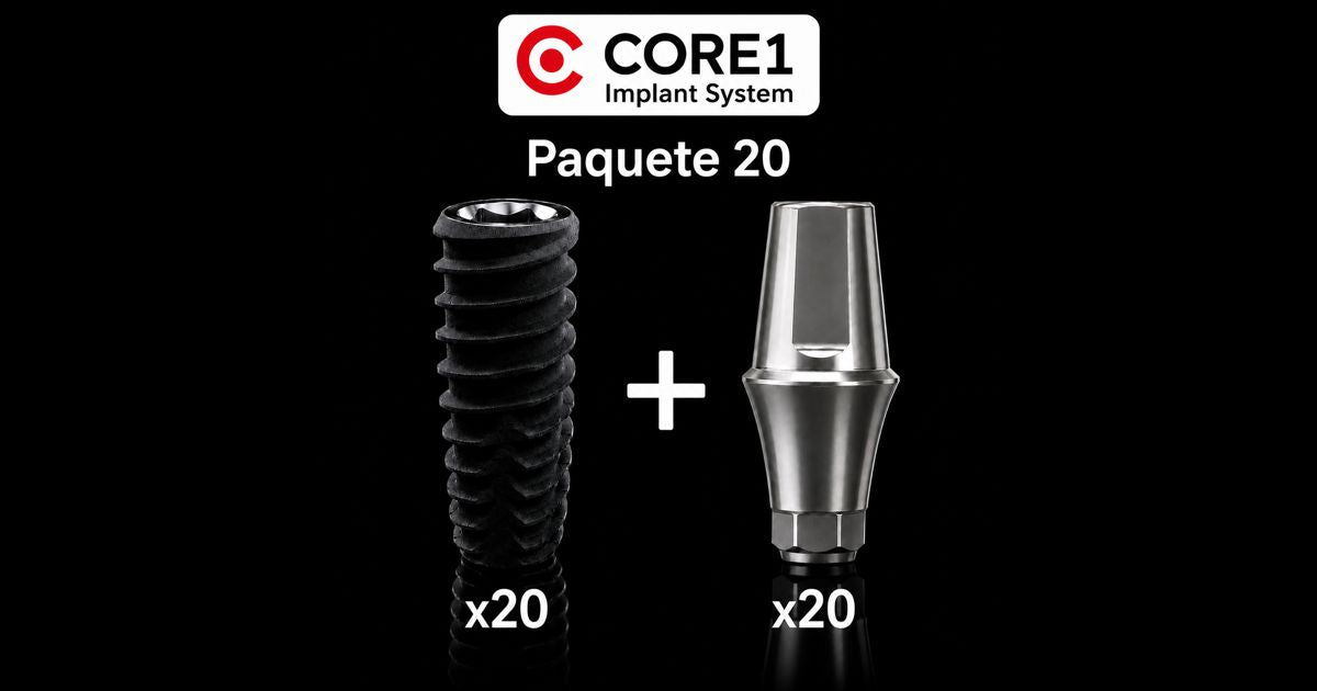 Paquete de 20 implantes CORE1 con 20 abutments TS3 Line